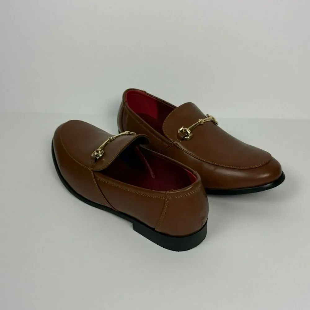 Men's Dress Slip-On Loafers Gold Tone Detail - 8